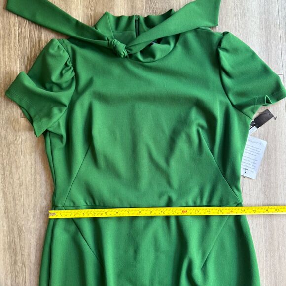 New Maggy London Dress Sz 12 Green FLIGHT ATTENDANT Tie Neck Sheath Retail $138 - Picture 9 of 14